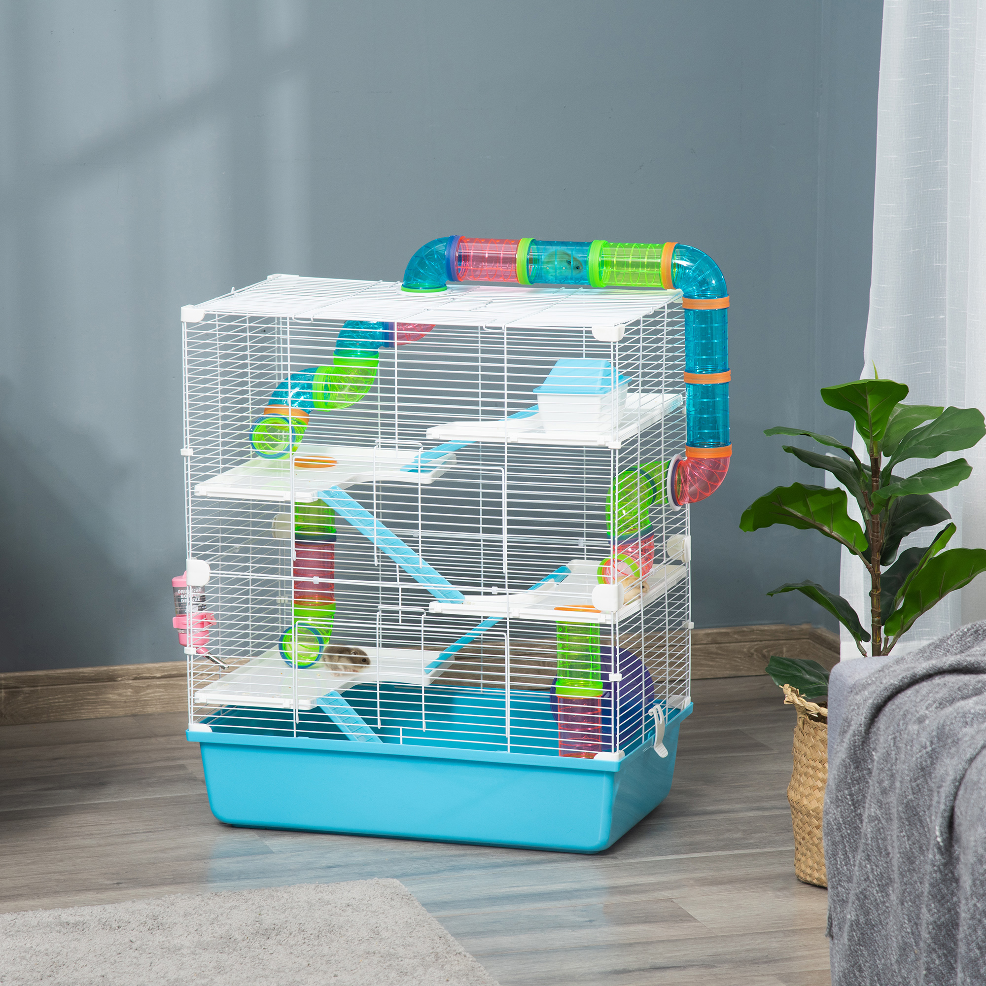 Cage hamster extra-large 23" tubes, 5 étages, bleu clair