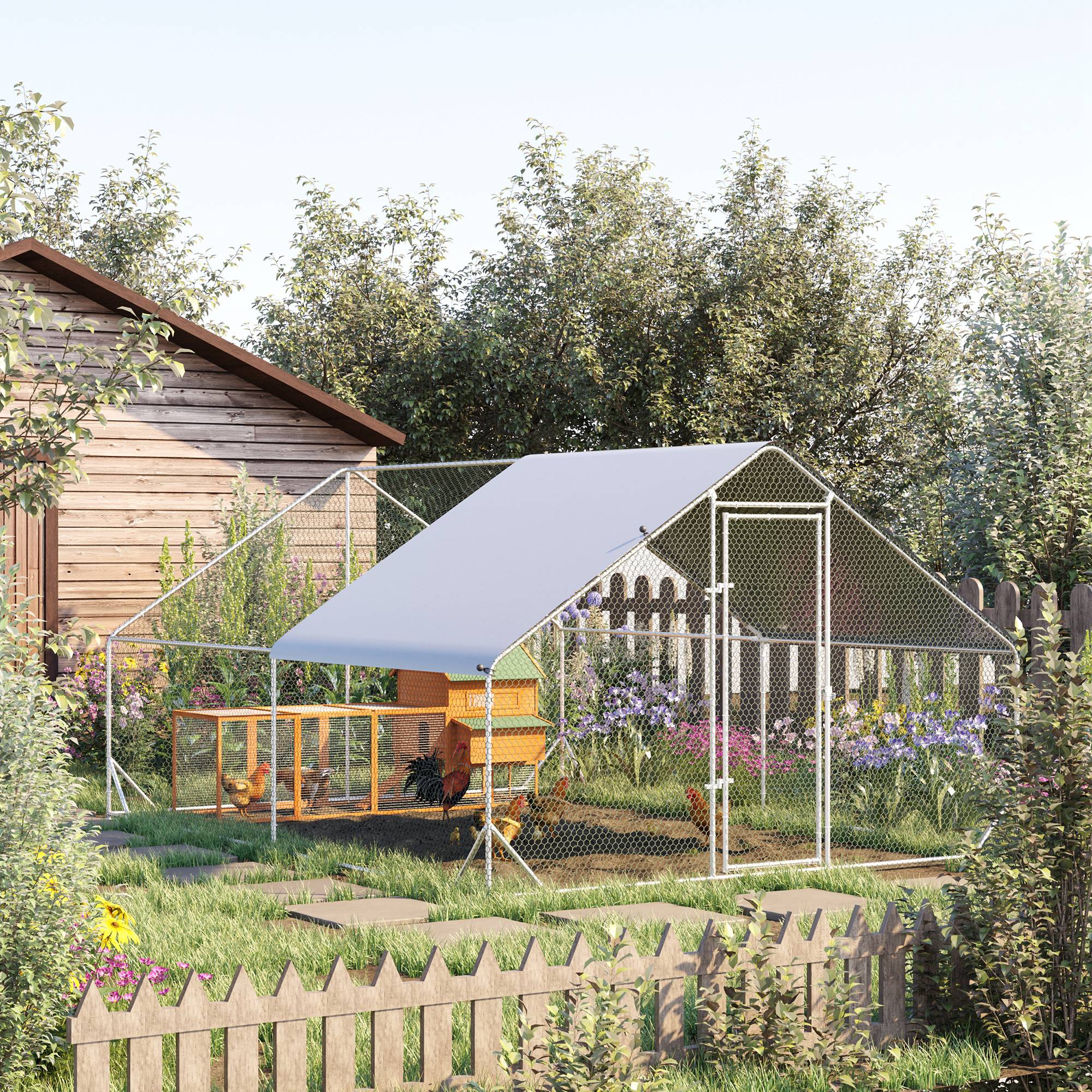 Enclos poules 10x13x6.5po métal, toit & porte verrouilable