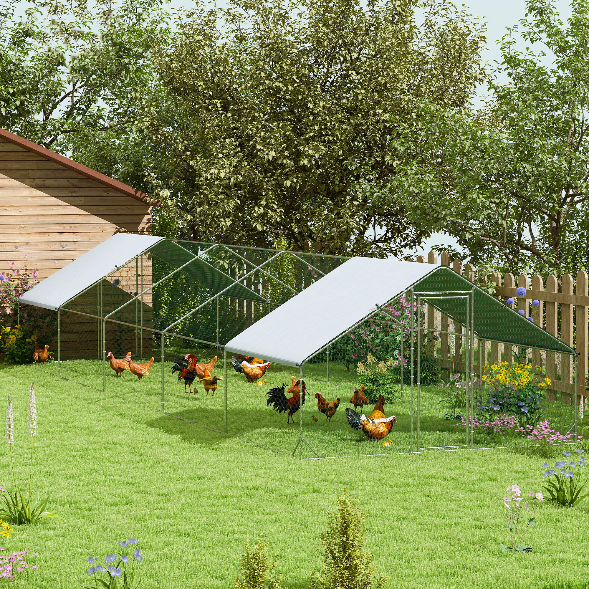 Grand poulailler 9,8' x 32,8' avec couverture imperméable