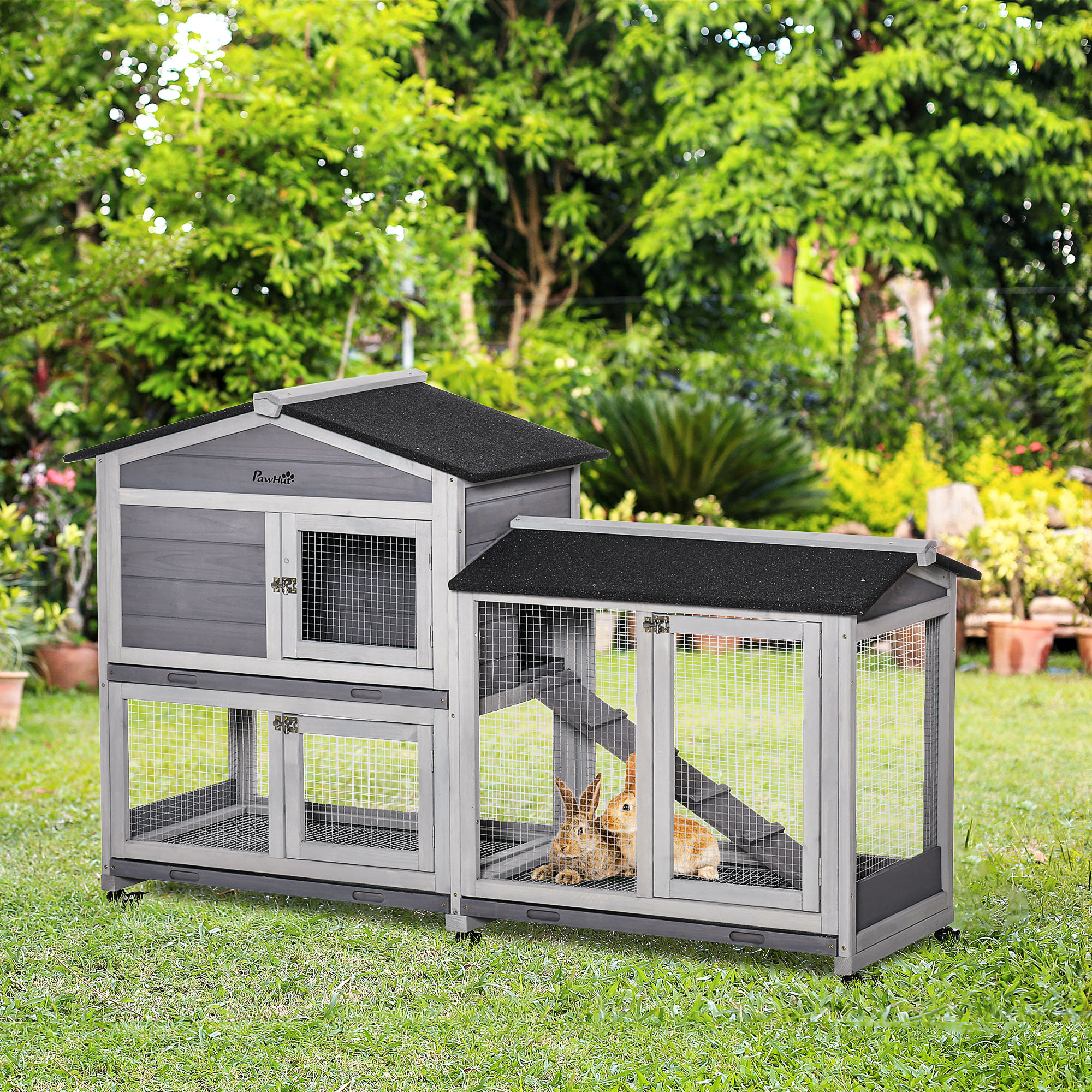 Clapier mobile 62" roues bois avec rampe