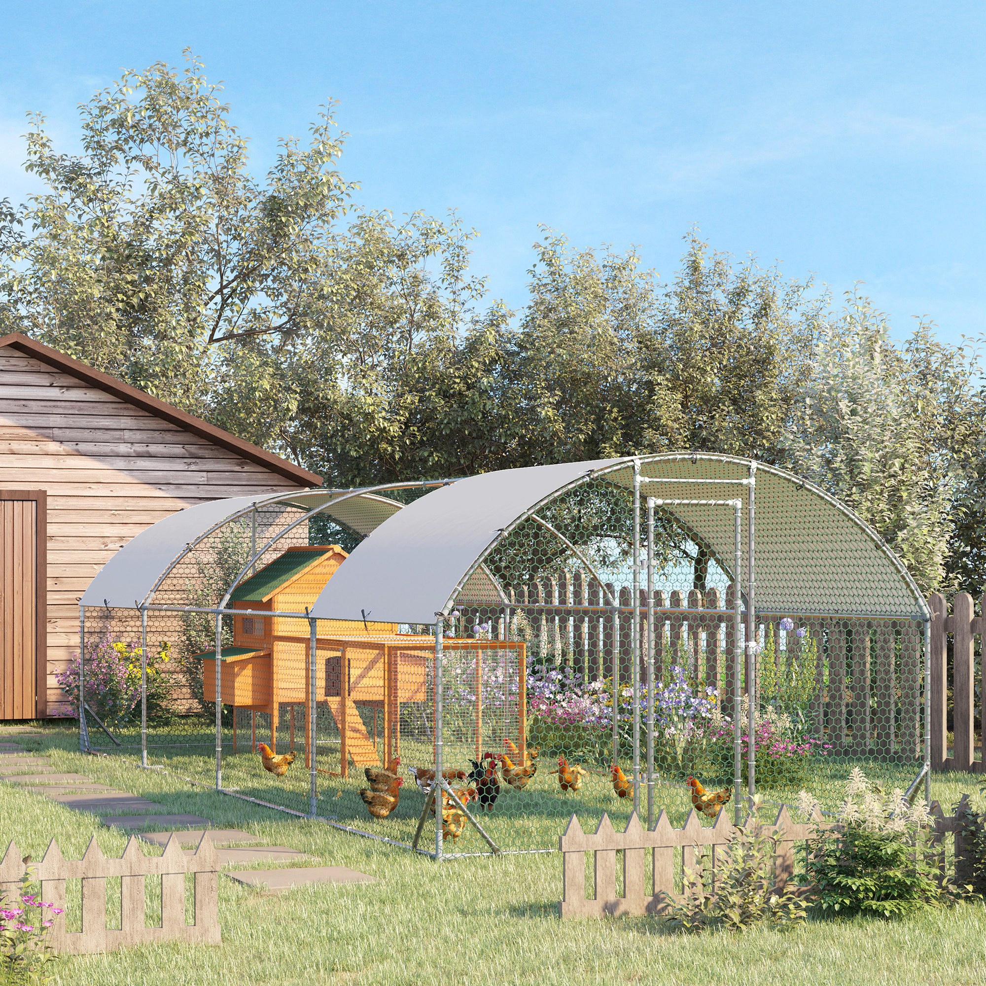 Grand poulailler métal 9,2x24,9x6,5pi couverture