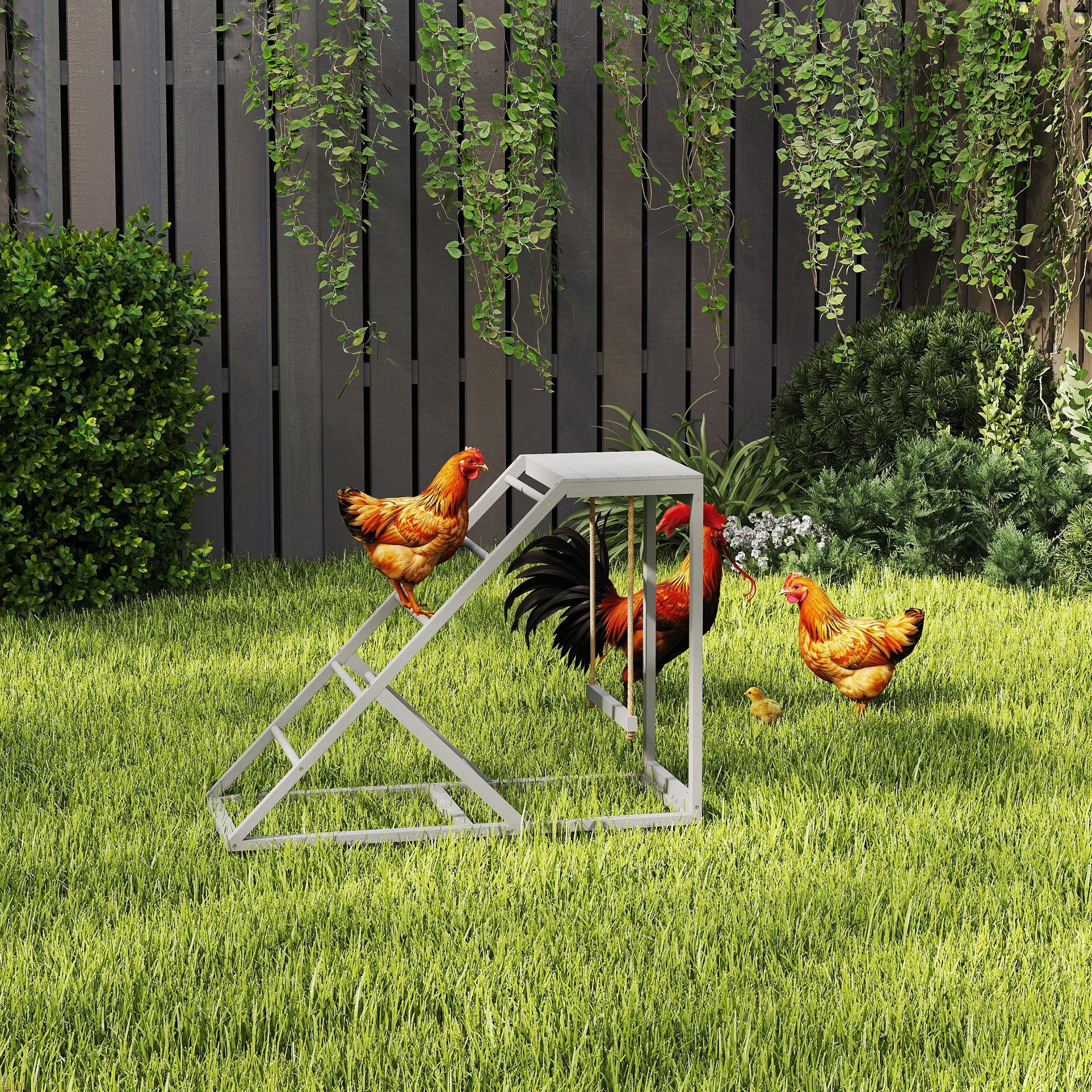Jouet activité poule balançoire perchoirs, échelle, gris