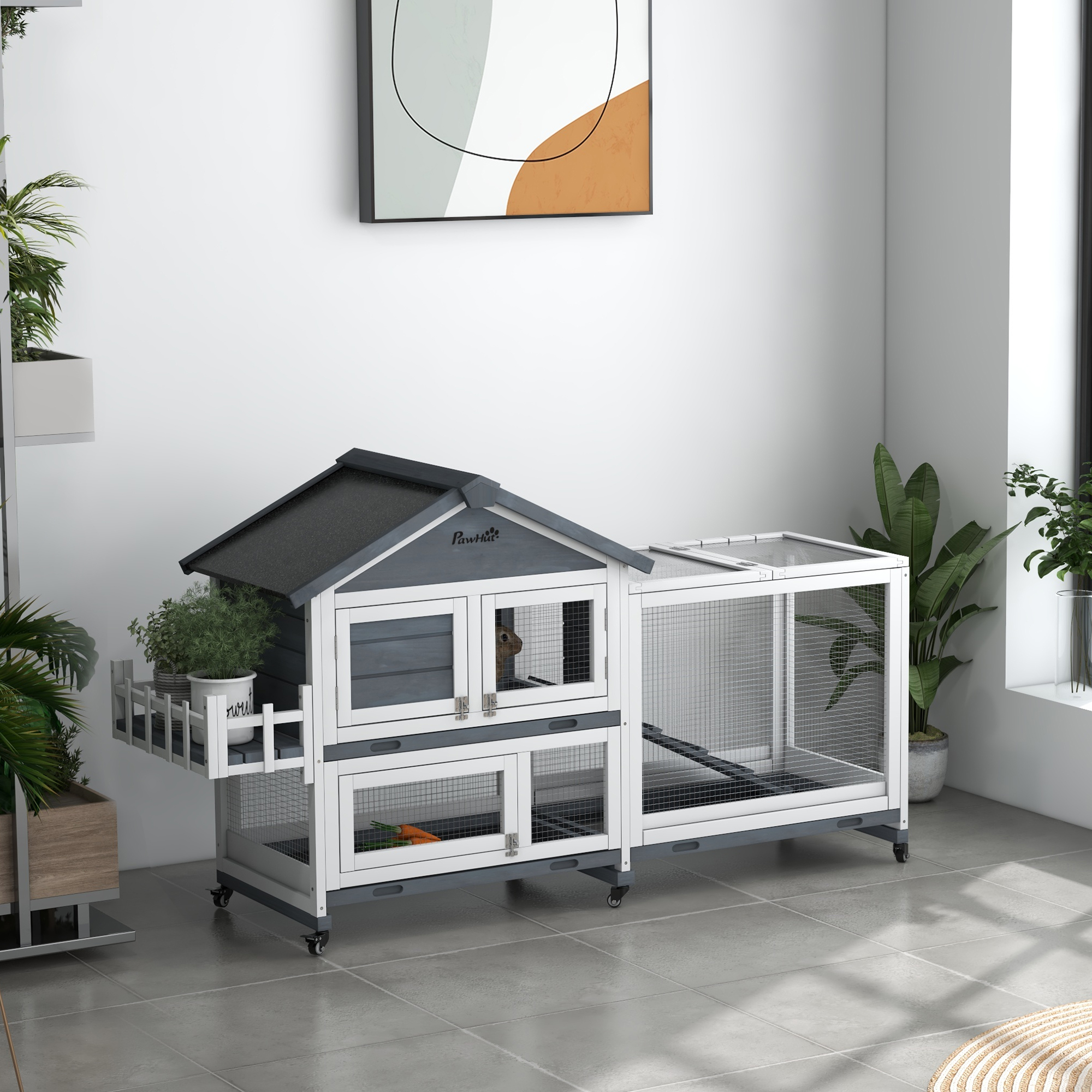 Clapier lapin bois 65 po gris