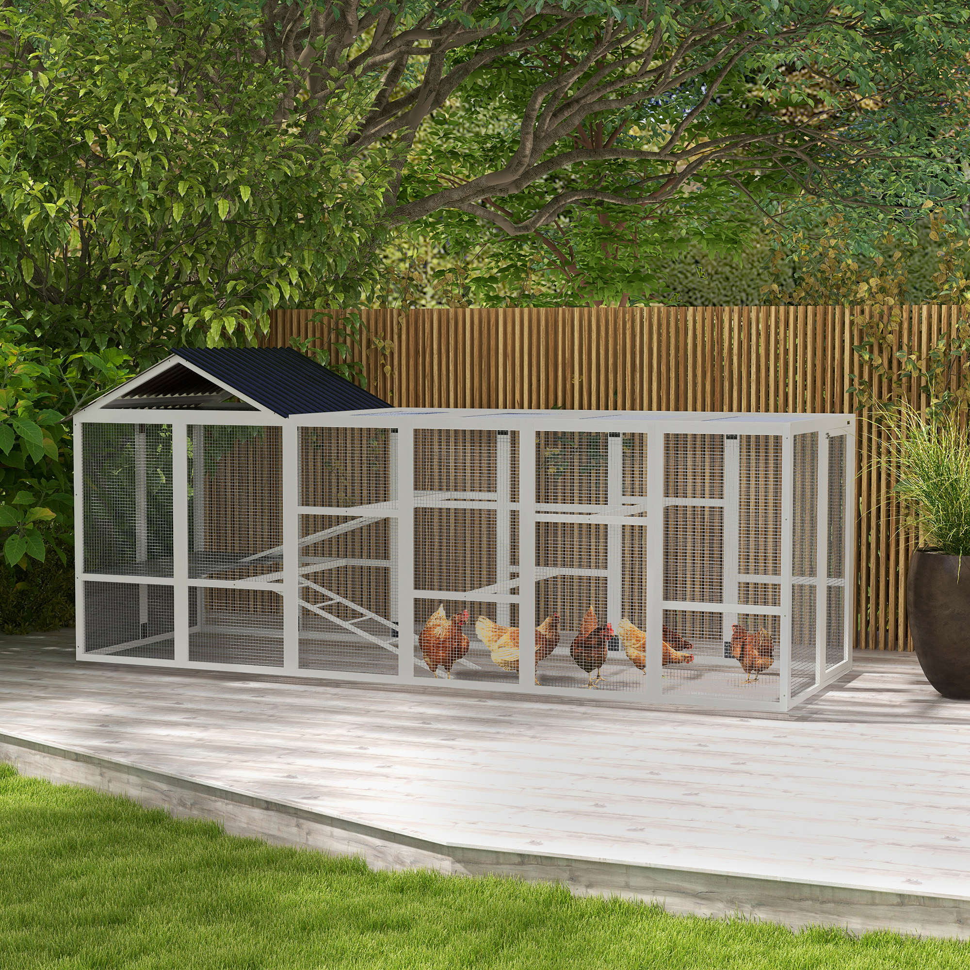 Poulailler bois 6-10 poules 359x122x155cm gris