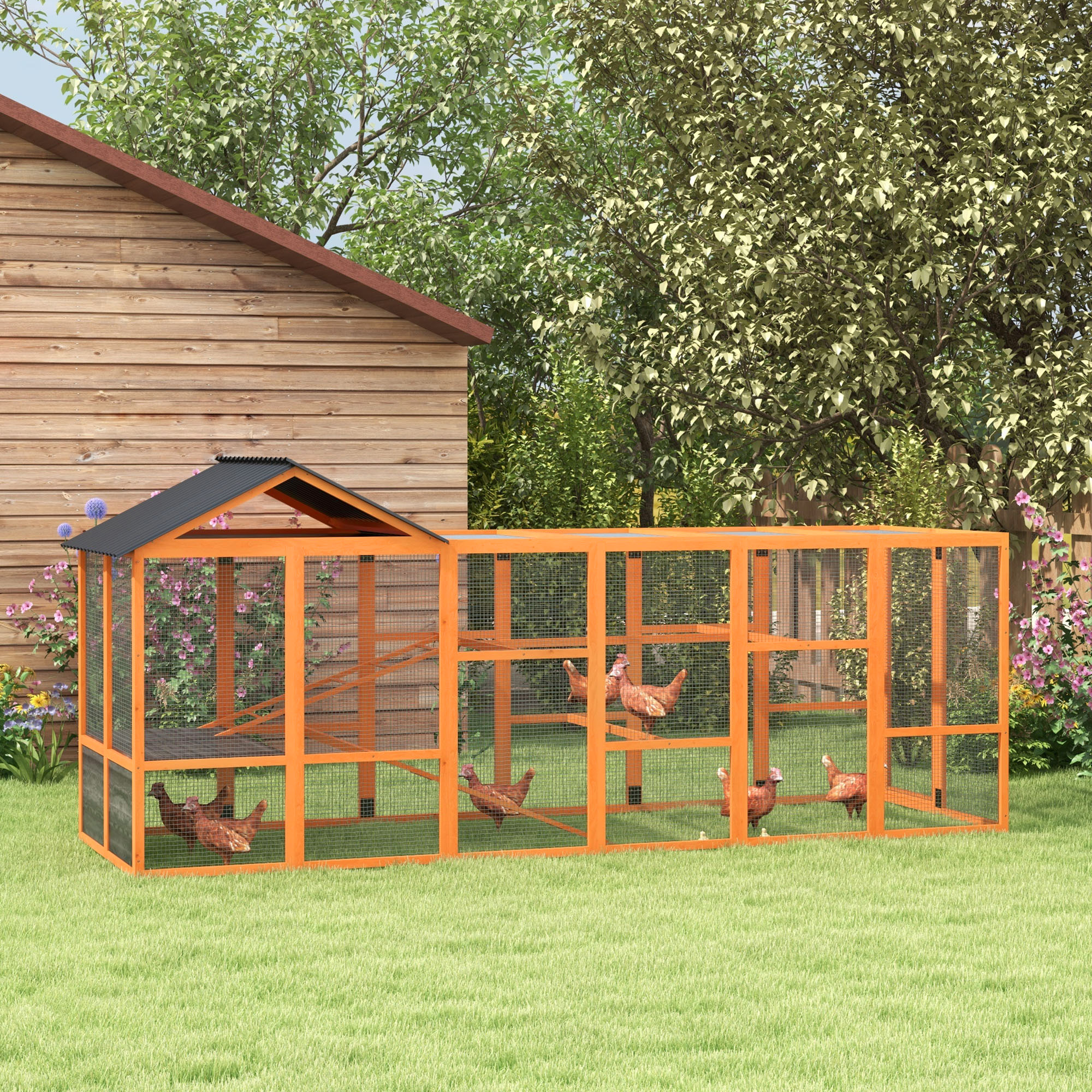 Poulailler chien 141.75"x48"x61", rangement orange