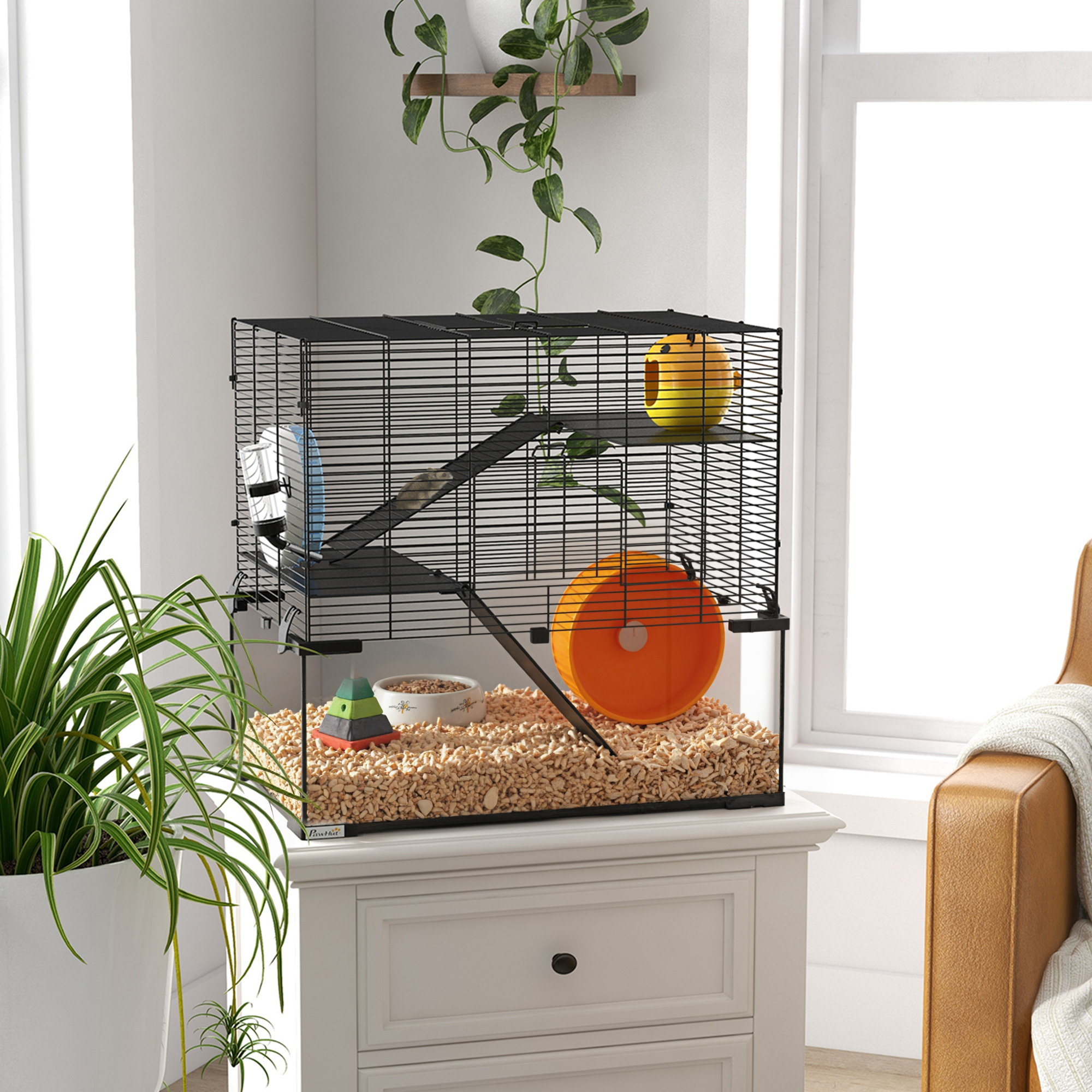Cage hamster 23.5" gerbilles bassin verre, noir