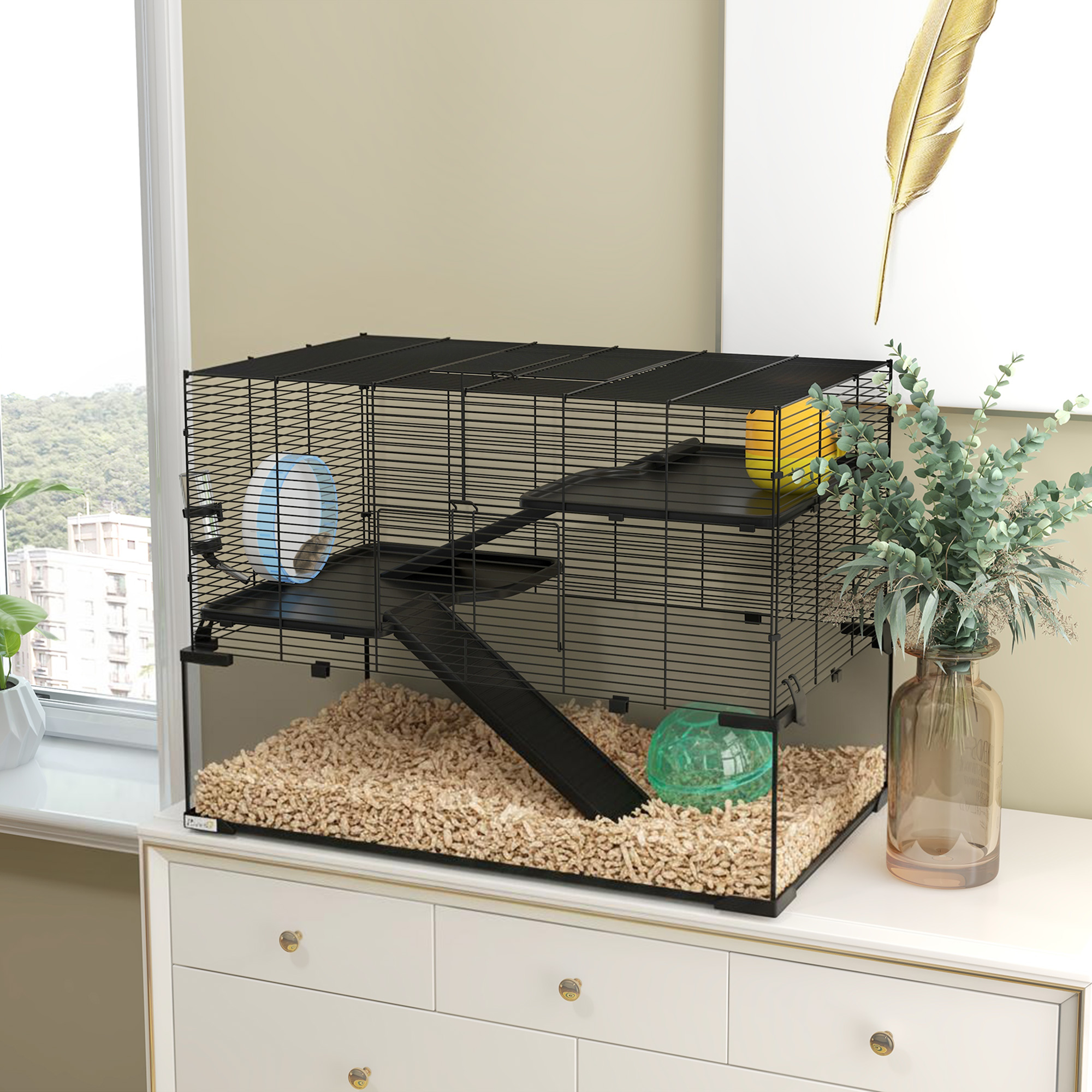 Cage hamster gerbille 30po bassin verre noir