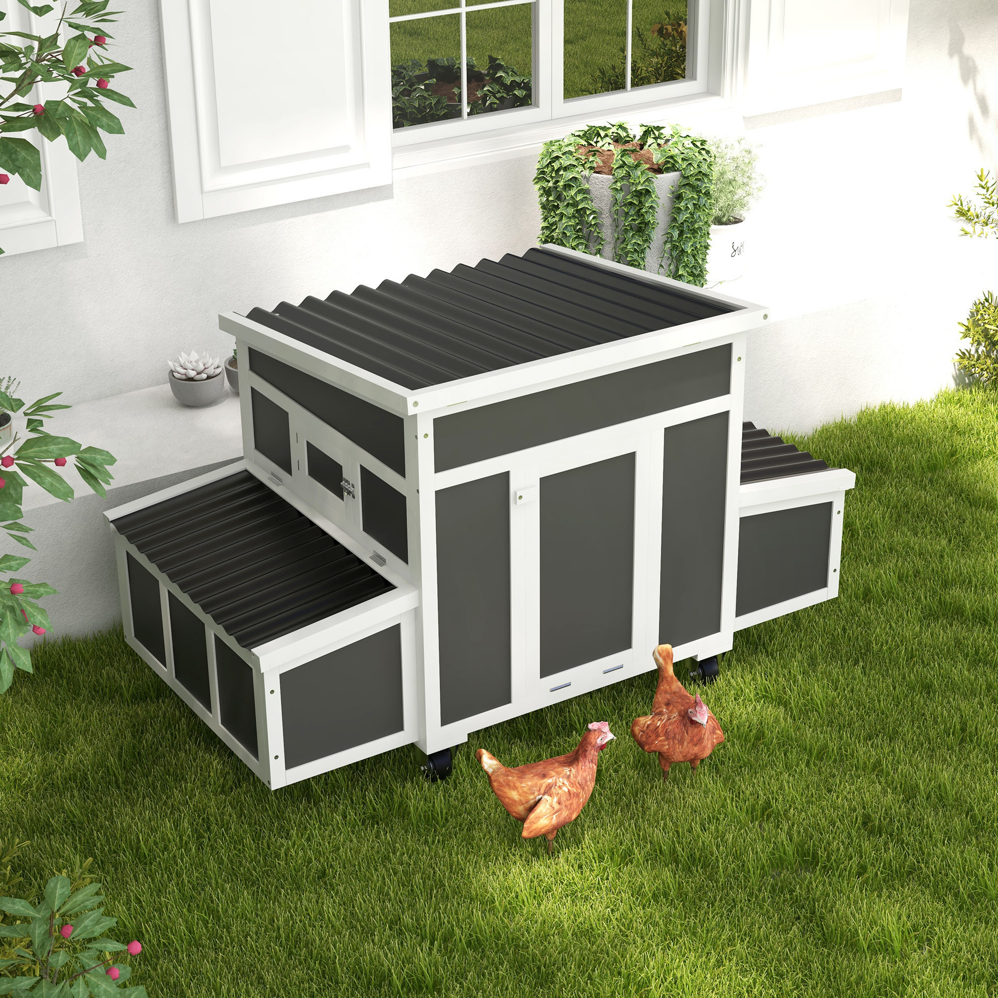 Poulailler bois 6 poules nid gris foncé