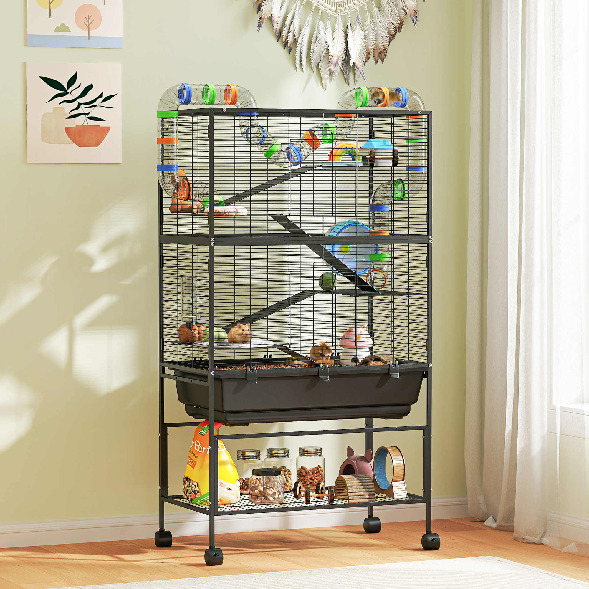 Cage hamster 5 étages roulantes plateau profond