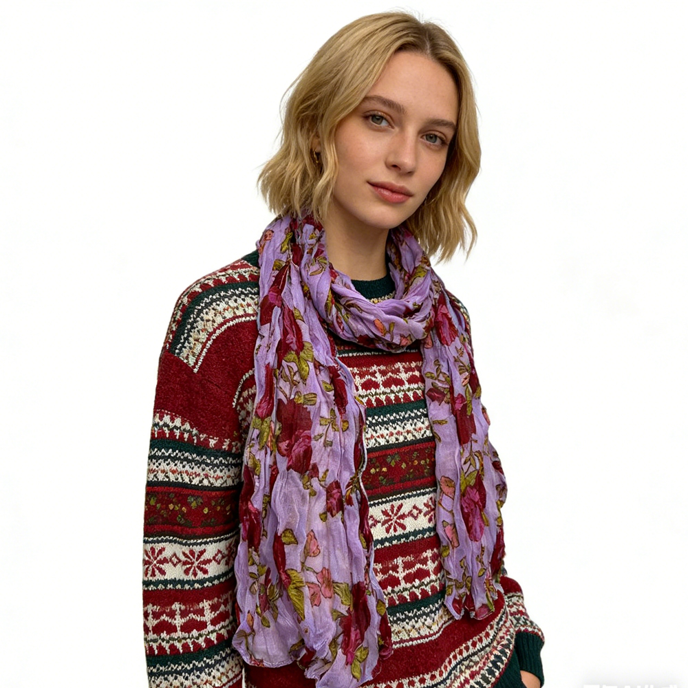 Foulard magenta texturé crinkle vibrant polyester