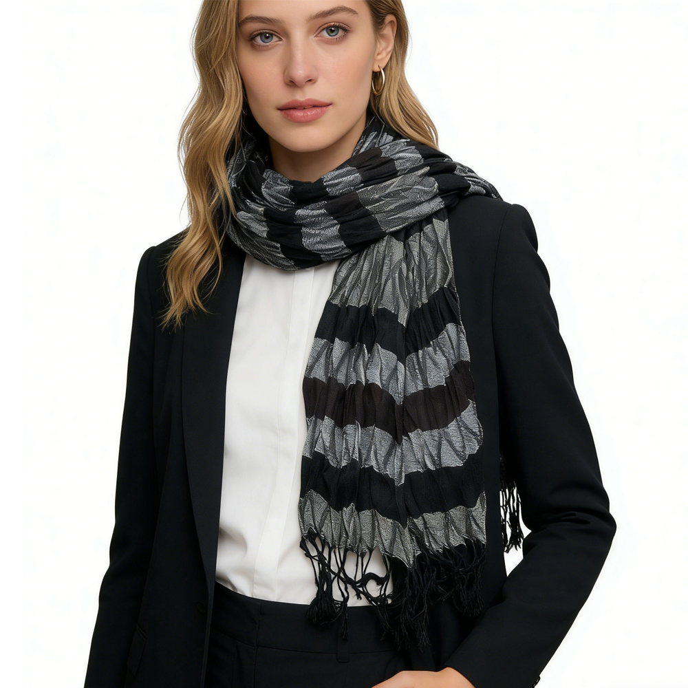 Foulard beige neutre texture jacquard unique