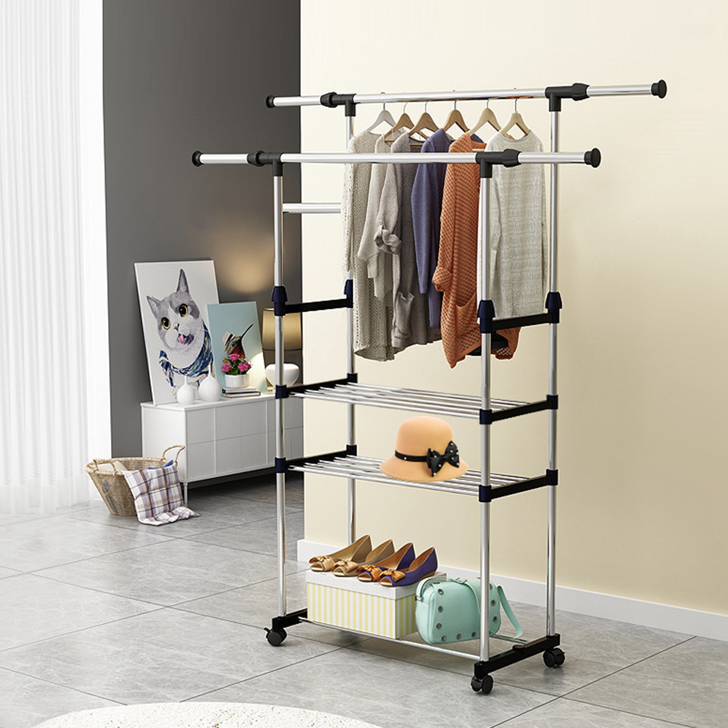 Support vêtements extensible sur roulettes 77 LBS rangement
