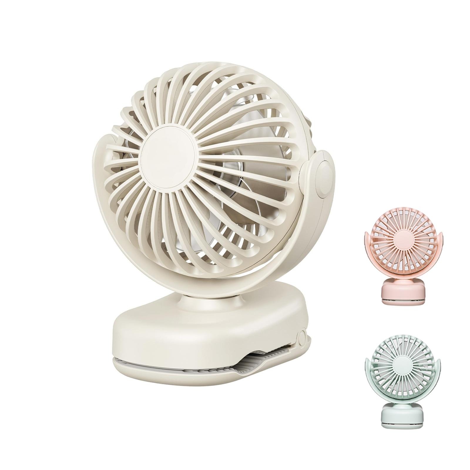 Ventilateur USB portable clip-on 360°, batterie rechargeable fonctionnement silencieux