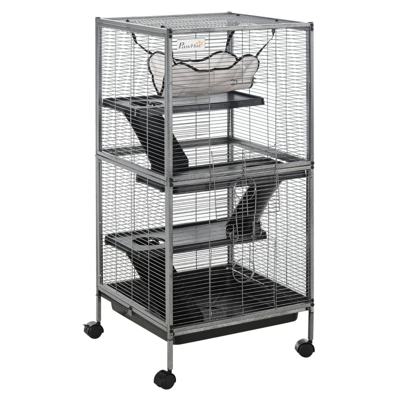 PawHut Cage métal petits animaux 4 étages gris
