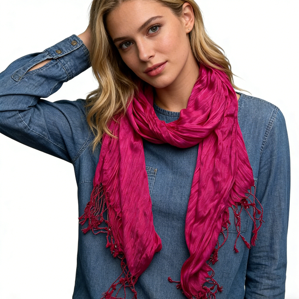 Foulard texture plissée rose vif éclat denim vacances