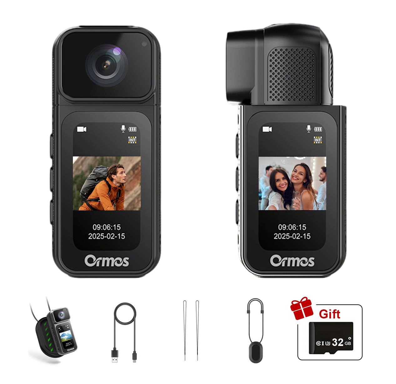 Caméra action Ormos 2.7K lentille 180° montage magnétique