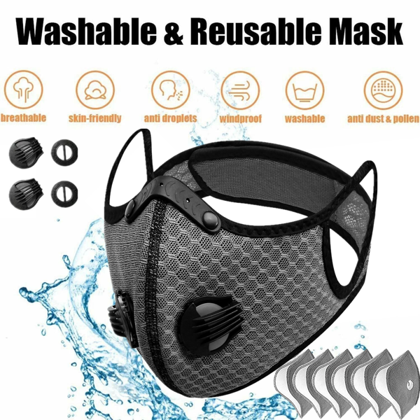 Masque réutilisable demi-visage filtre gris cyclisme sport