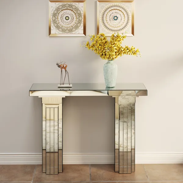 Table console miroir argent poli, entrée moderne rectangulaire