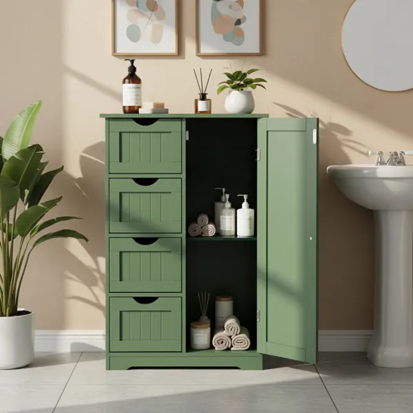 Meuble salle bain vert sapin 56x30x82,5cm 4 tiroirs