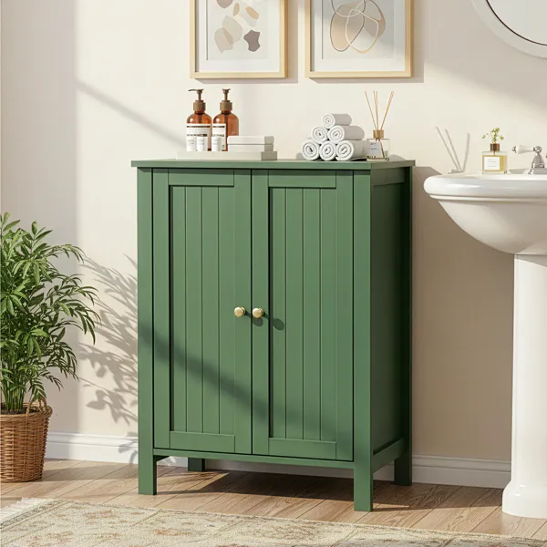 Meuble-lavabo MDF vert sablé portes verticales 60x30x80cm