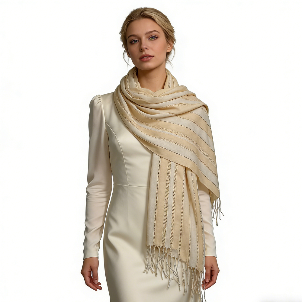 Long foulard tissé motif classique kaki casual vie quotidienne