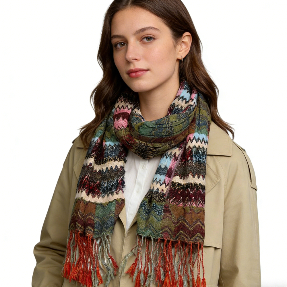 Foulard jacquard motif feuilles vertes pour femmes et hommes