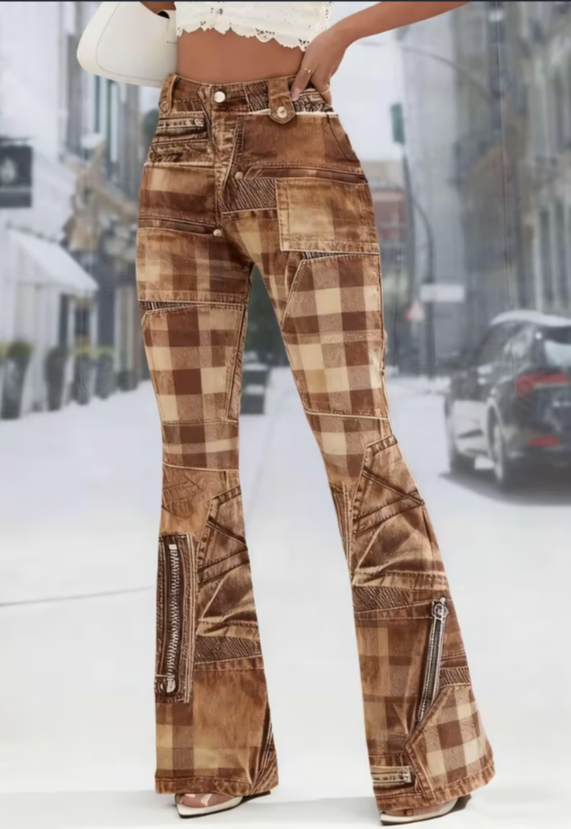 Ursime Pantalon jambe évasée patchwork fermeture