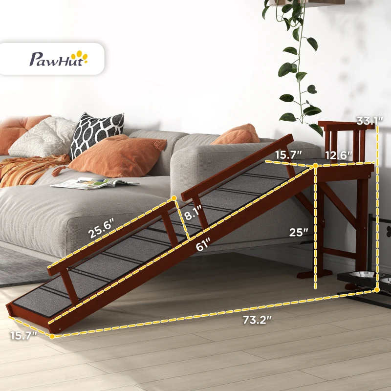 PawHut rampe chien bois 73", surface antidérapante