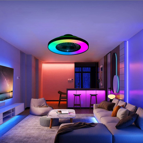 Ventilateur plafond 23'' noir LED RGB dimmable, 6 vitesses