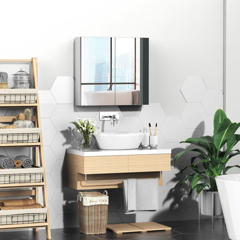 Kleankin armoire salle bain miroir, acier, 2 portes, blanc
