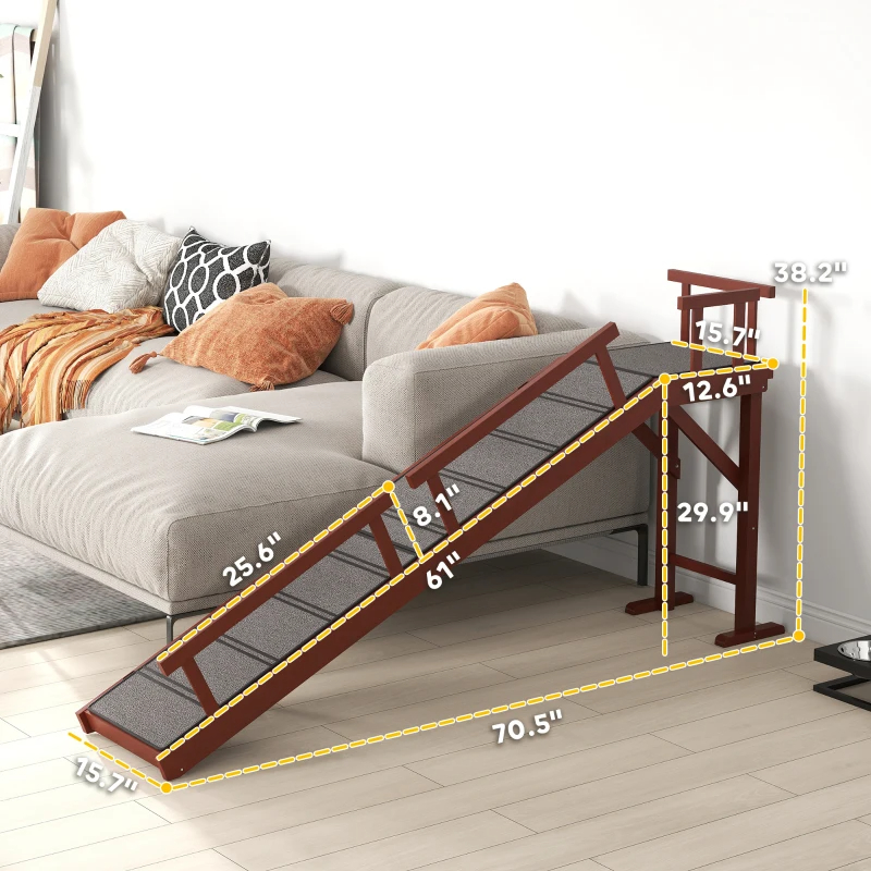 PawHut Rampe en bois pour chiens avec garde-fou