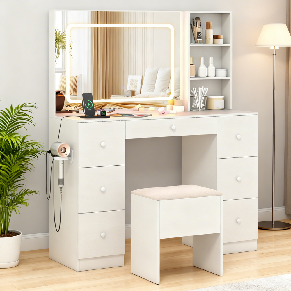 Bureau de vanité avec miroir, lumières et tabouret