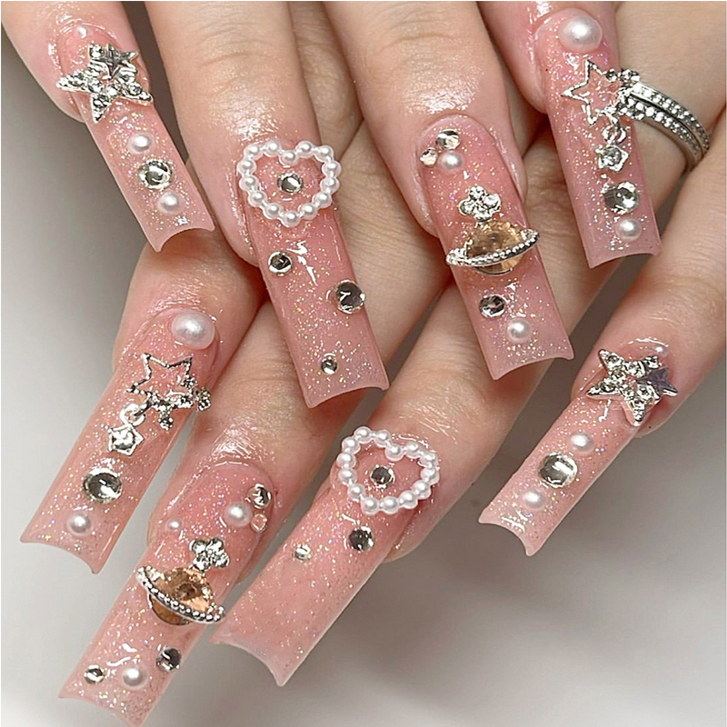 24 ongles artificiels planète diamant étoile