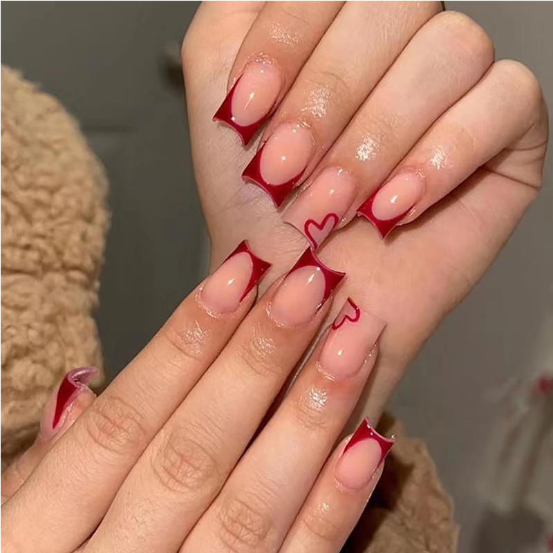 24 ongles adhésifs Saint-Valentin french tip