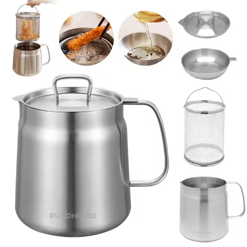 Pot filtre huile acier 2L panier friture maille fine