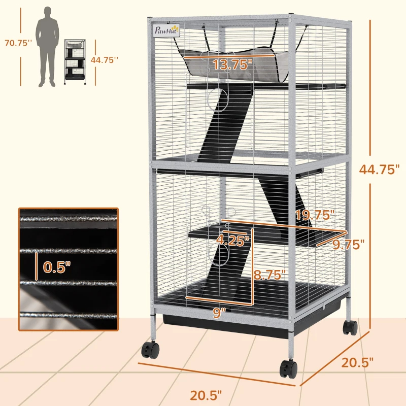 PawHut cage animaux roulante hamac 6 portes furet chinchilla