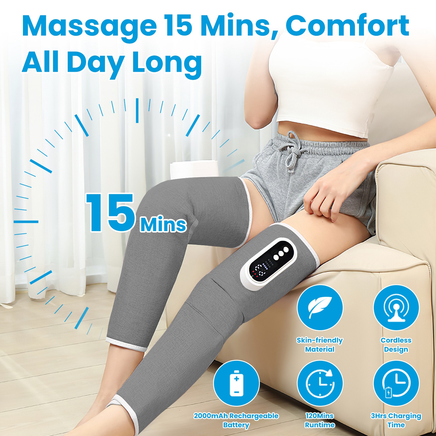 Masseur jambes sans fil compression air 3 modes