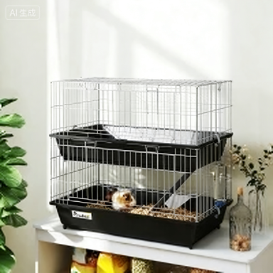 PawHut Cage petit animal 2 étages portes, plateau, gamelle, bouteille