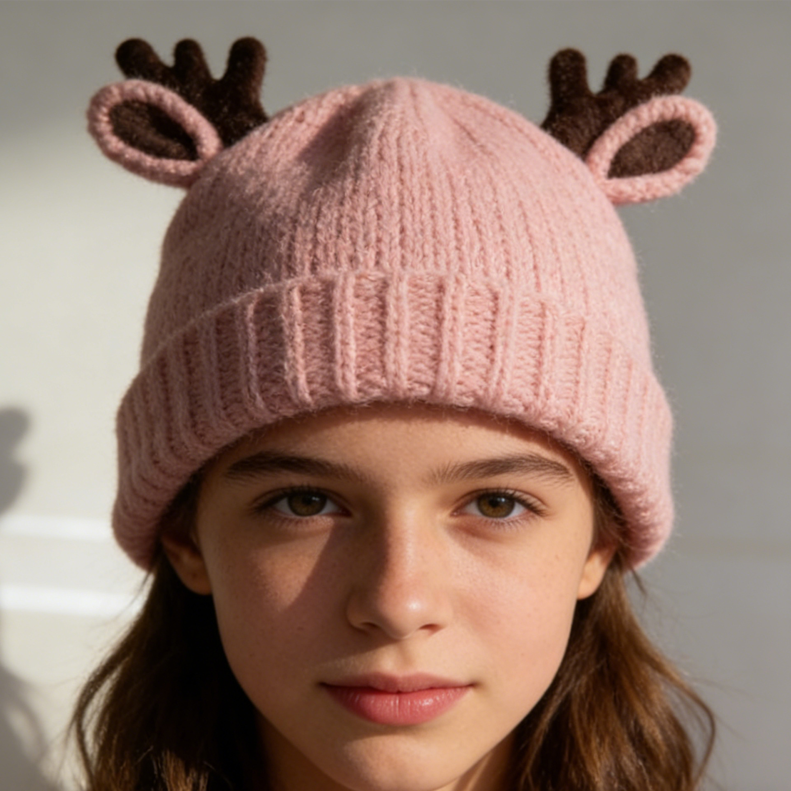 Chapeau seau enfant bois de cerf rose 4969