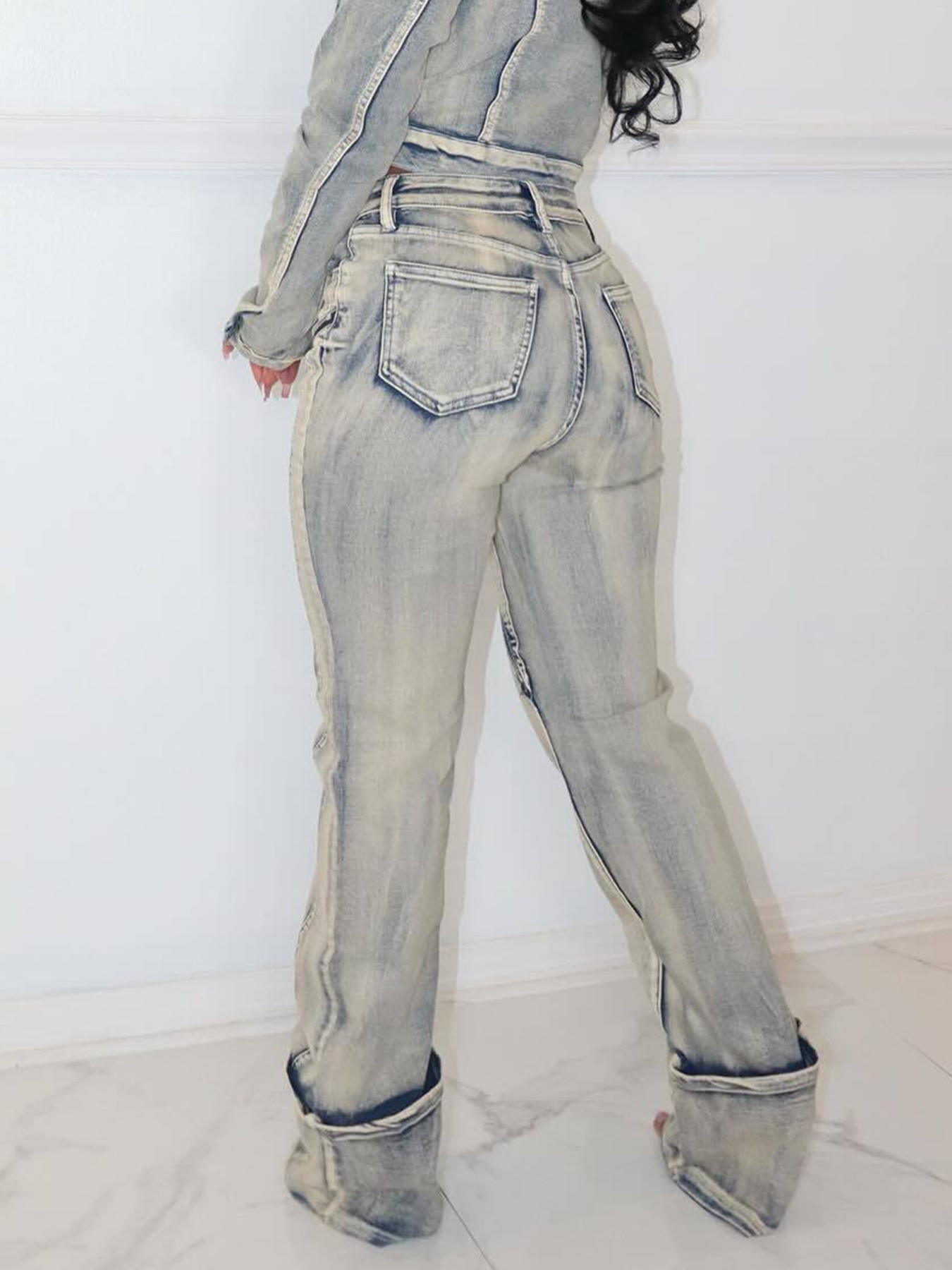 Pantalon dénim lavé taille haute sexy pour femmes