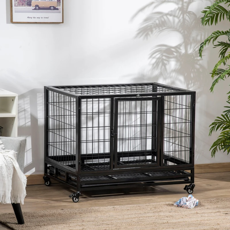 PawHut Cage chien robuste roues verrouillables noire