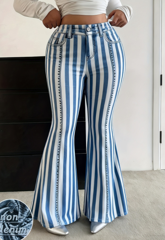 Jeans taille haute imprimé évasé casual femme