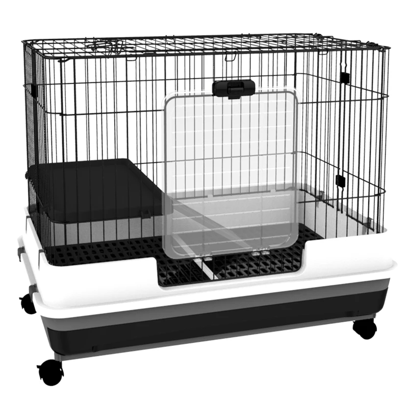 PawHut cage rongeurs 2 niveaux lapin roulettes plateau rampe noir