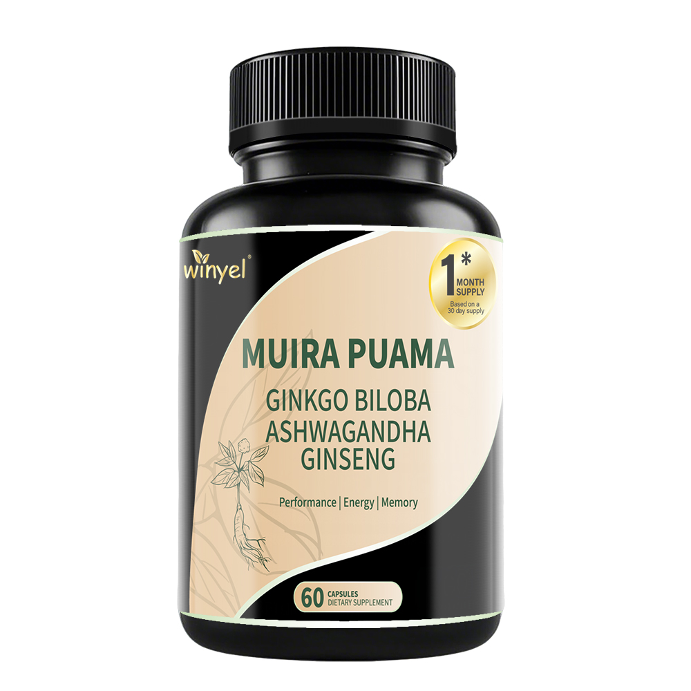 Muira Puama Ginseng Ashwagandha Ginkgo Suppléments 60 Cap
