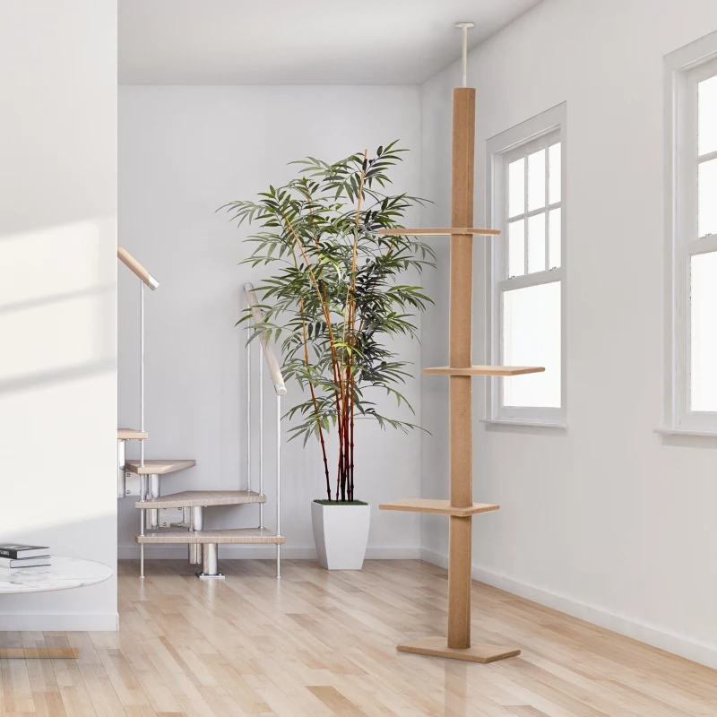 PawHut Arbre chat sol-plafond poteaux sisal brun