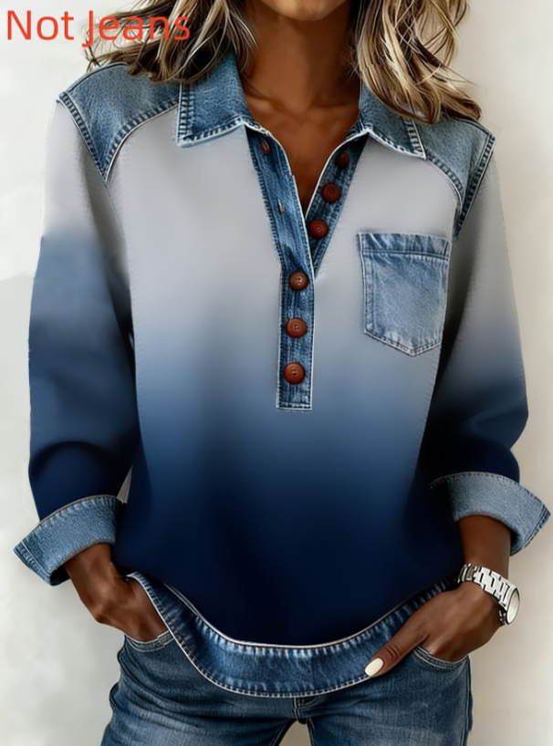 Chemise casual jean col manches longues boutons