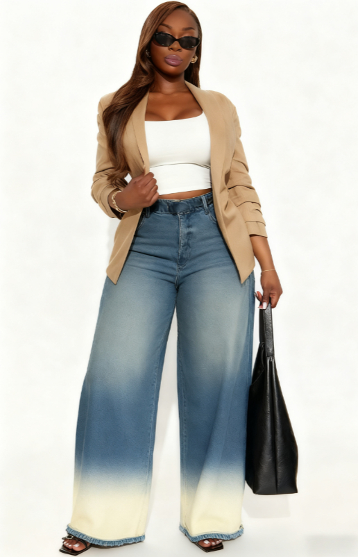 Jeans femme jambe large décontracté casual