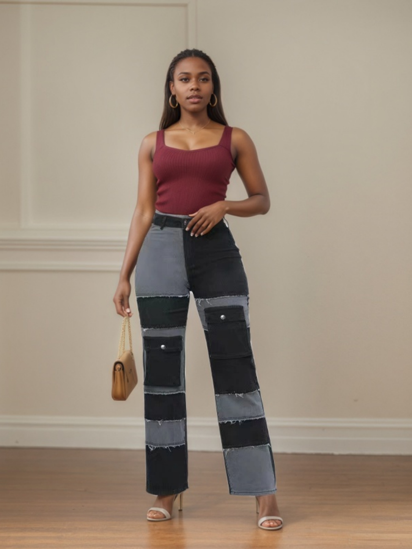 Jean droit taille haute gros grain femme