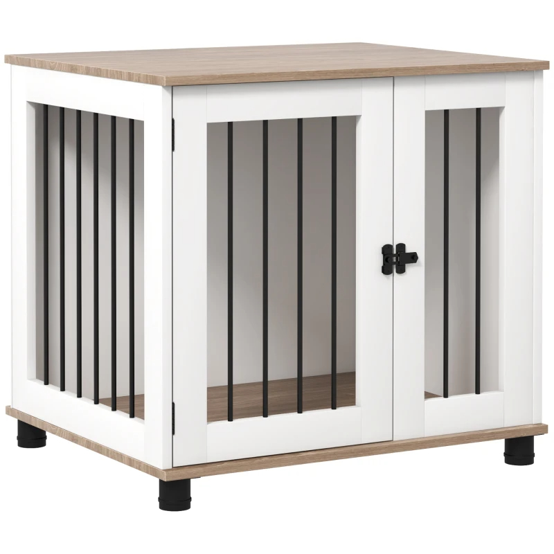 Meuble-cage chien table noyer porte verrouillable petit/moyen