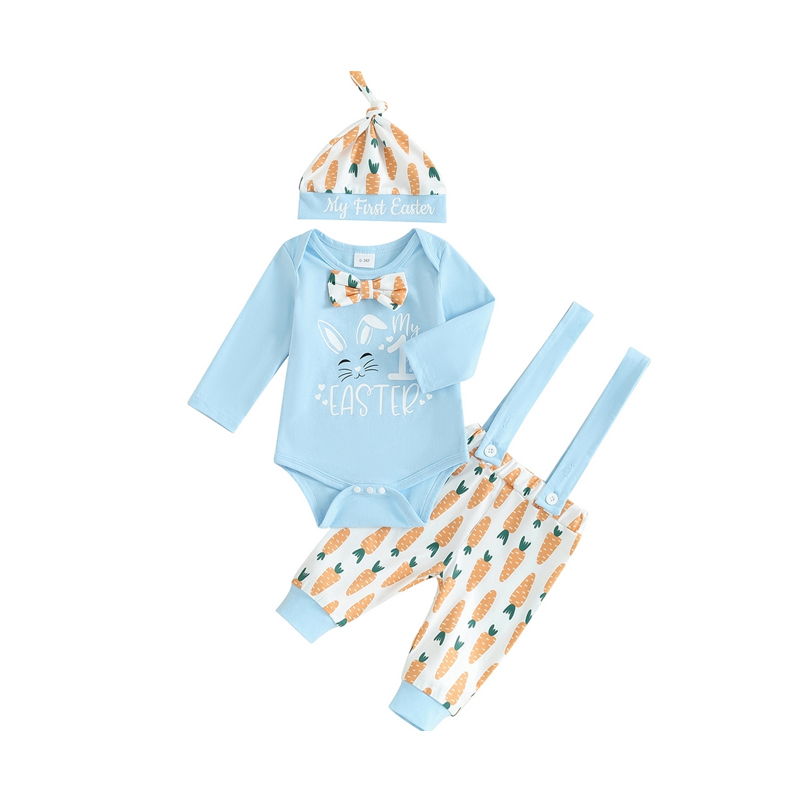 Ensemble 3 pcs costume bébé, grenouillère lapin, pantalon carotte